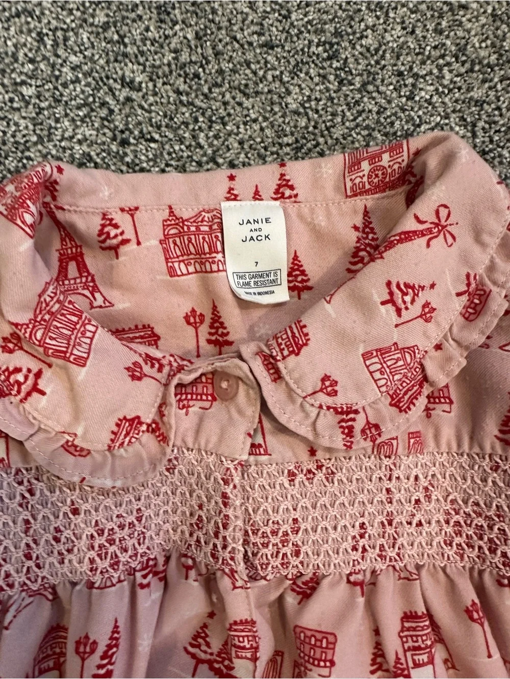 Janie and Jack Pink Pajama Set with Red Eiffel Tower print